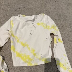 Lululemon Athletica White and Yellow Long Sleeve Tee
